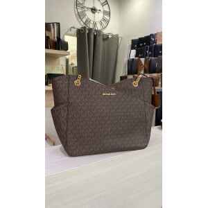 MK JET SET TRAVEL CHN SHOULDER TOTE BROWN