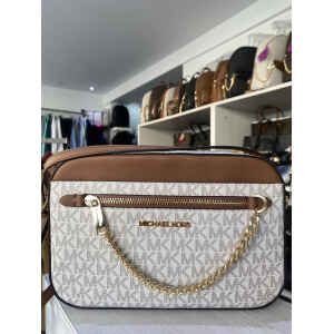 MK JET SET ITEM LG EW ZP GOLD CHAIN XBODY VANILLA PATTERN