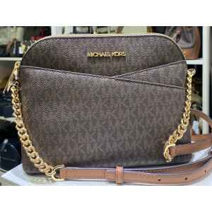 MK JET SET TRAVEL DOME XCROOS XBODY BROWN PATTERN