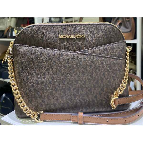MK JET SET TRAVEL DOME XCROOS XBODY BROWN PATTERN