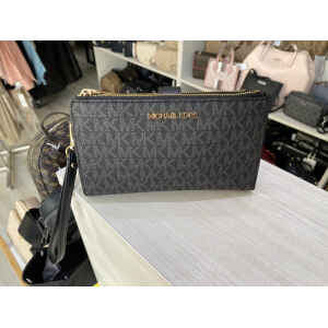 MK PURSE DOUBLE ZIP PATTERN BLACK