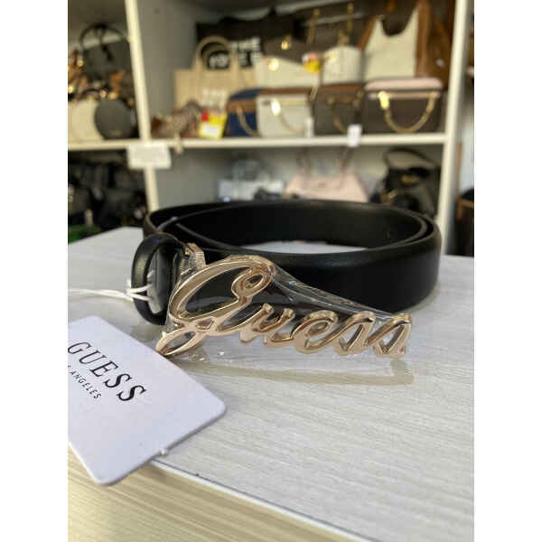 GUESS BELT BLACK GOLD LOGO LETTERS