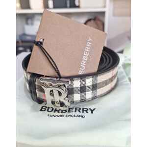 BURBERRY BELT BLACK CLASSIC PATTERN SILVER NEW LOGO