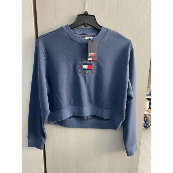 TH CROP SWEATER GRAY/BLUE 'TOMMY JEANS 1985'