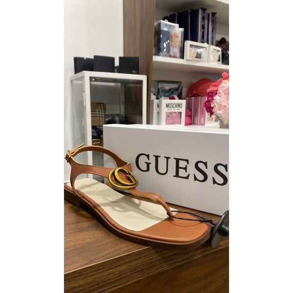 GUESS FLAT SANDAL BRONZE LOGO TAN