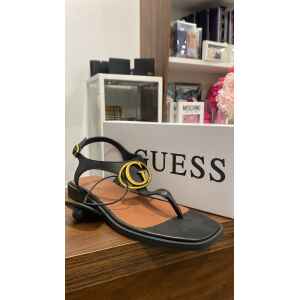 GUESS FLAT SANDAL BRONZE LOGO BLACK