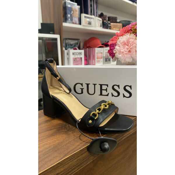 GUESS SANDAL MID HEEL BLACK CHAIN DETAIL