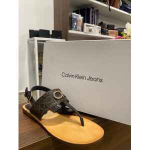 CK SANDAL BROWN PATTERN GOLD LOGO