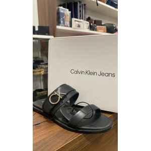 CK SANDAL BLACK DOUBLE STRAP SILVER LOGO