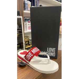 LOVE MOSCHINO SANDALS BRANDED STRAP RED