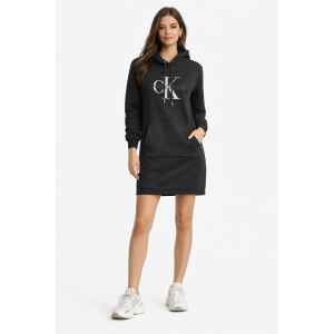 CK HOODIE DRESS WOMAN BLACK SILVER LOGO