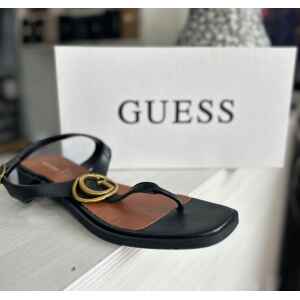 GUESS FLAT SANDAL BRONZE LOGO BLACK