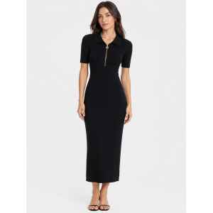 MK RIBBED BLACK MIDI DRESS WITH ZIP