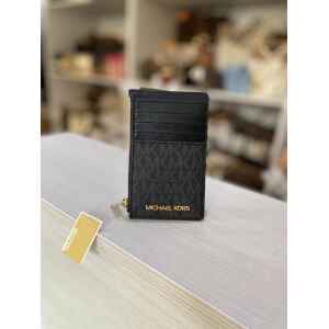 MK JET SET TRAVEL MD TZ CARD CASE CARDHOLDER ZIP BLACK PATTERN