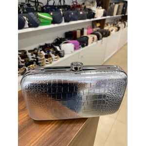 MK JET SET GLAM SNAP CLTCH SILVER