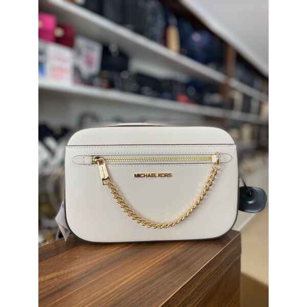 MK JET SET ITEM LG EW ZP GOLD CHAIN XBODY CREAM