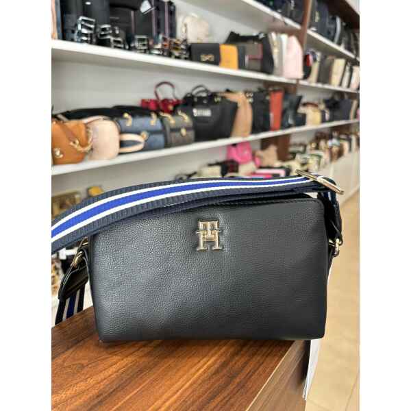 TOMMY LIFE CAMERA BAG BLACK BLUE/WHITE STRAP