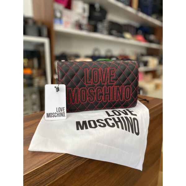 LOVE MOSCHINO BORSA BLACK/RED STITCHES