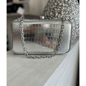 MK JET SET GLAM SNAP CLTCH SILVER