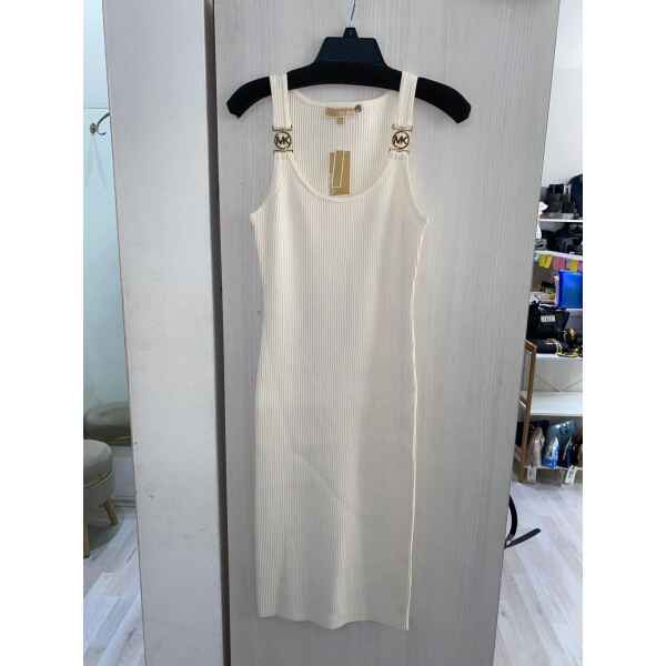 MK LONG DRESS CREAM 'MK' GOLD DETAIL CIRCLE