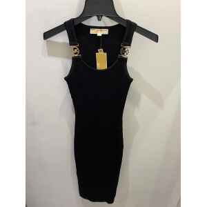 MK LONG DRESS BLACK  'MK' GOLD DETAIL CIRCLE