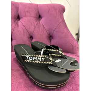 TH FLIP FLOP WEDGE BLACK BRANDED STRAP
