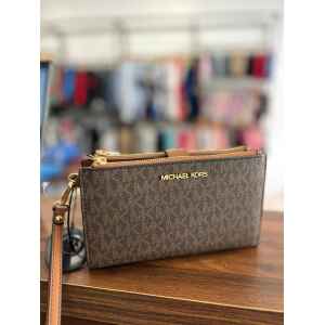 MK PURSE DOUBLE ZIP BROWN PATTERN