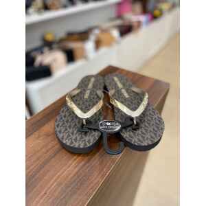 MK FLIP FLOPS BROWN GOLD DETAIL