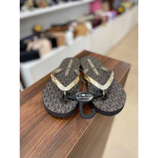 MK FLIP FLOPS BROWN GOLD DETAIL