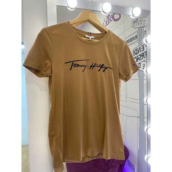 TH REGULAR TSHIRT CAMEL KNITTED TEXT