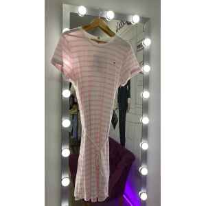 TH COOL LONG DRESS STRIPPED WHITE/PINK