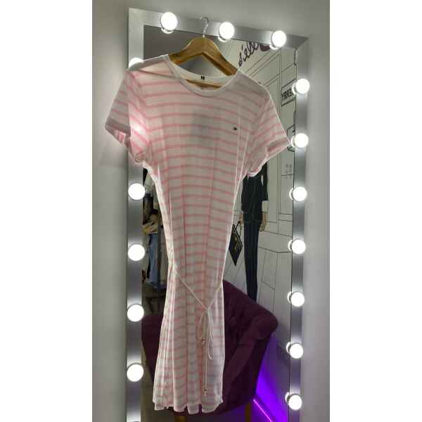 TH COOL LONG DRESS STRIPPED WHITE/PINK