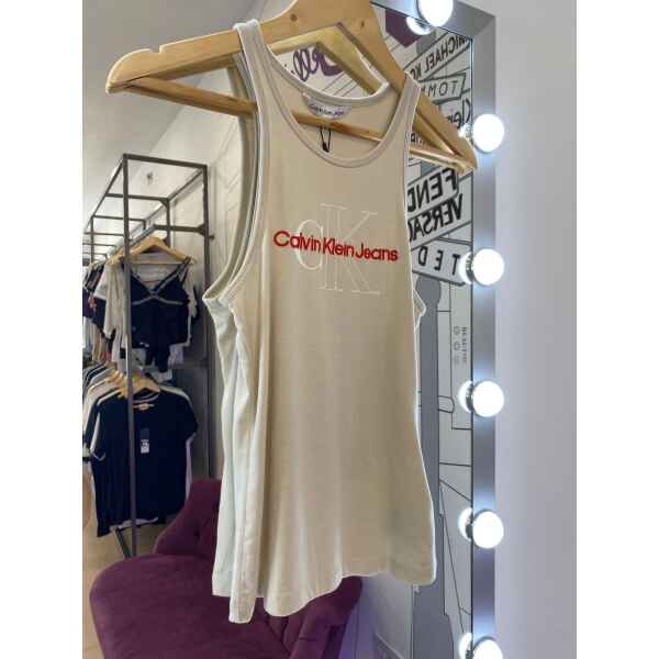 CK NO SLEEVE TOP CREAM/ORANGE LOGO