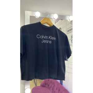 CK SILVER EMBR TSHIRT BLACK SILVER KNITTED LOGO