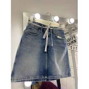 CK HIGH RISE MINI SKIRT DENIM LIGHT BRANDED LACE