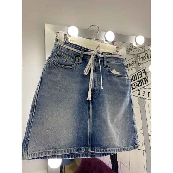 CK HIGH RISE MINI SKIRT DENIM LIGHT BRANDED LACE