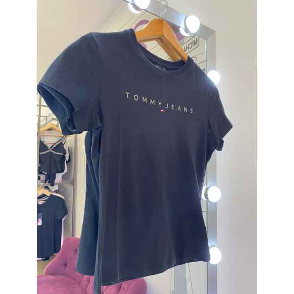 TOMMY JEANS BLACK TSHIRT GOLD LETTERS TAG '1985 N.Y'