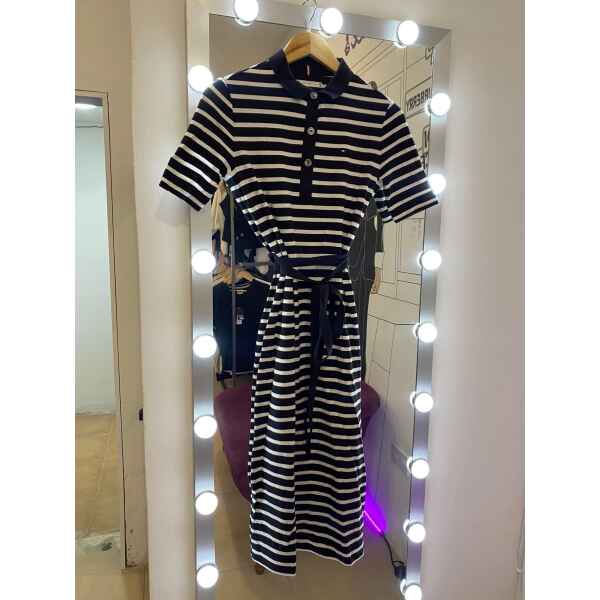 TH BLACK/WHITE STRIPPED POLO DRESS BELT