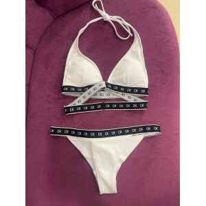 CK BIKINI BRAZILIAN WHITE BRANDED LINES CROSS TOP