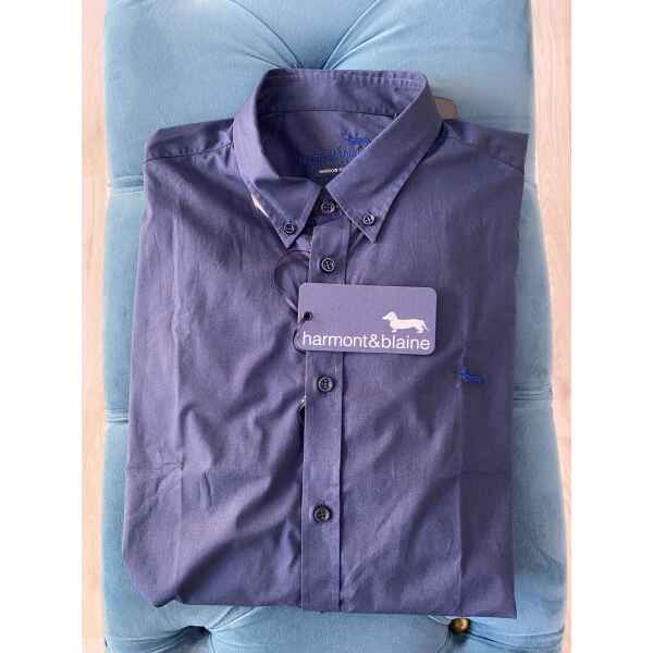 HB MEN SHIRT STRIPES "006459" DARK BLUE PLAIN