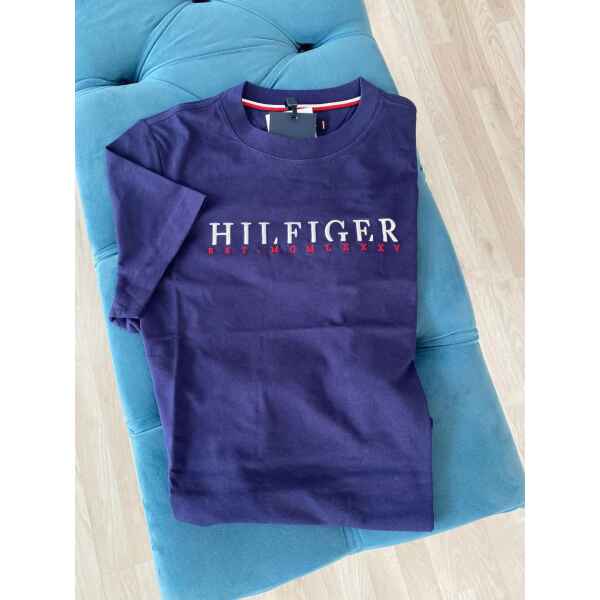 TH BLUE TSHIRT WHITE HILFIGHER RED SMALL LETTERS