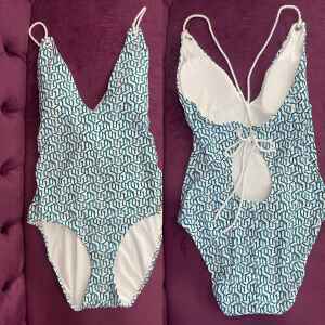 TH SWIMSUIT WHITE/GREEN PATTERN