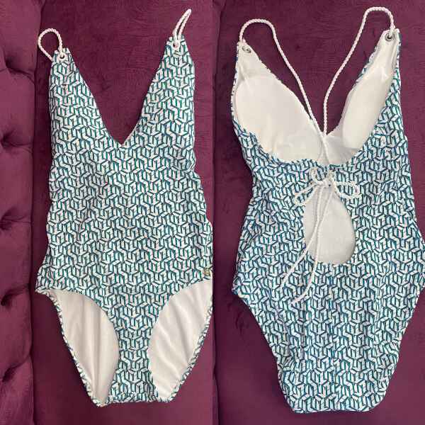 TH SWIMSUIT WHITE/GREEN PATTERN