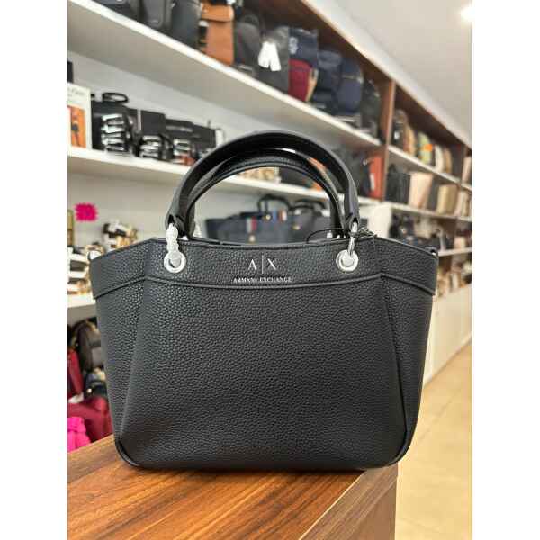 ARMANI SHOPPING BAG  BLACK SMALL BRANDED STRAP