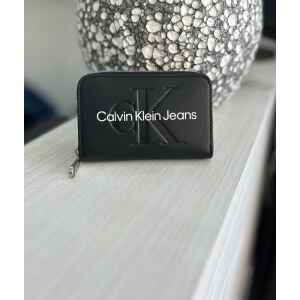 CK SCULPTED ZIP AROUND MONO BLACK MINI PURSE