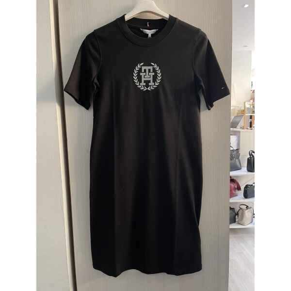 TH BLACK TSHIRT DRESS ROUND LOGO WHITE