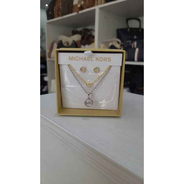 MK BOX GOLD EARRINGS/GOLD AND SILVER NECKLACE
