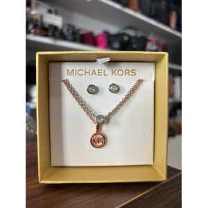 MK BOX SILVER EARINGS/SILVER AND ROSEGOLD NECKLACE