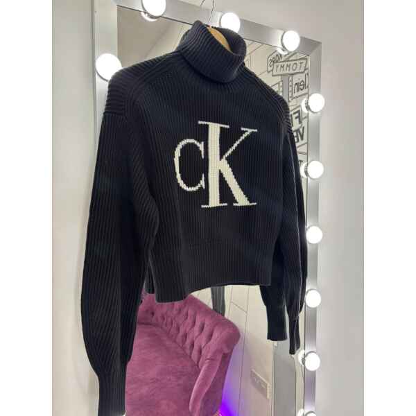 CK WOOL BLACK SWEATER WHITE LOGO
