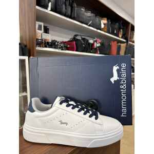 HB WHITE TRAINER BLUE LACES